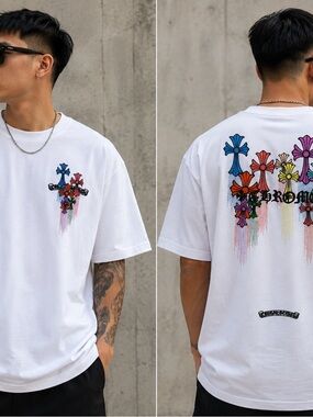Large White Graphic Cross Floral Tee - Men's Casual Shirt